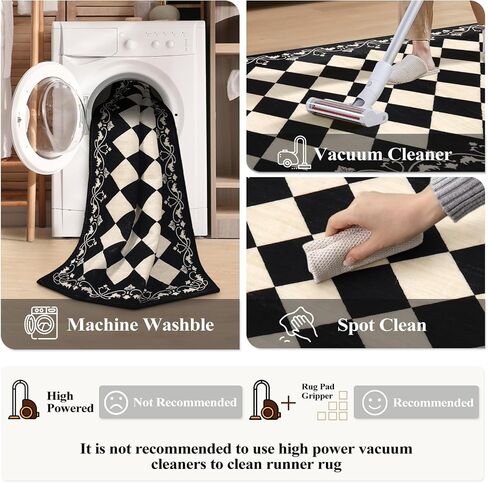 Beeiva Checkered Bathroom Runner Rug 2x6, Black and White Washable Runners for Hallways Non Slip, Moroccan Trellis 2x6 Rug for Besides Laundry Kitchen, Checkerboard Stain Resistant Bathroom Decor in Kuwait
