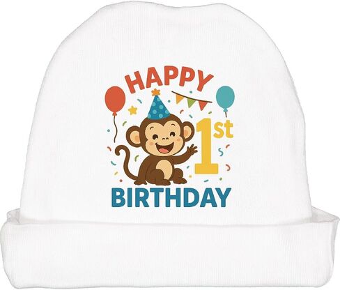 inktastic Happy 1st Birthday Monkey Party theme baby beanie hat in Saudi Arabia