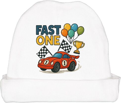 inktastic Fast 1 Race Car with Balloons and Trophy Baby Beanie Hat in Saudi Arabia