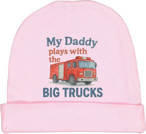 inktastic My Daddy Plays with Big Trucks Fire Engine Baby Beanie Hat in Saudi Arabia