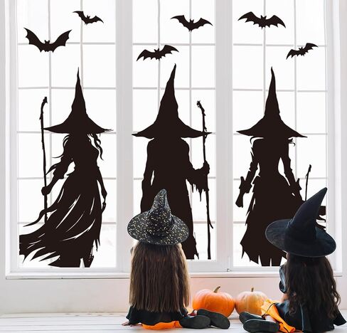 Whaline Extra Large Halloween Window Clings Black Witch Silhouette Window Decals Dark Academia Gothic Style Double-Sided Reusable for Spooky Holiday Home Office School Party Decoration,3 Sheets in Saudi Arabia