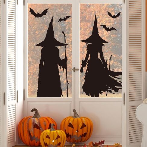 Whaline Extra Large Halloween Window Clings Black Witch Silhouette Window Decals Dark Academia Gothic Style Double-Sided Reusable for Spooky Holiday Home Office School Party Decoration,3 Sheets in Saudi Arabia