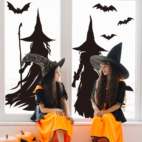 Whaline Extra Large Halloween Window Clings Black Witch Silhouette Window Decals Dark Academia Gothic Style Double-Sided Reusable for Spooky Holiday Home Office School Party Decoration,3 Sheets in Saudi Arabia