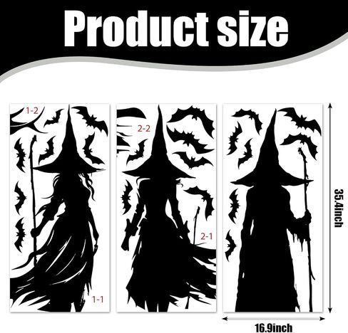 Whaline Extra Large Halloween Window Clings Black Witch Silhouette Window Decals Dark Academia Gothic Style Double-Sided Reusable for Spooky Holiday Home Office School Party Decoration,3 Sheets in Saudi Arabia