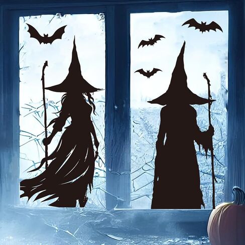 Whaline Extra Large Halloween Window Clings Black Witch Silhouette Window Decals Dark Academia Gothic Style Double-Sided Reusable for Spooky Holiday Home Office School Party Decoration,3 Sheets in Saudi Arabia