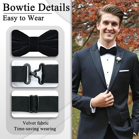 Velvet Bow Ties for Men Adjustable Pre Tied Mens Bow Tie, Solid Color Bowtie for Wedding Party Business Prom Formal in Saudi Arabia