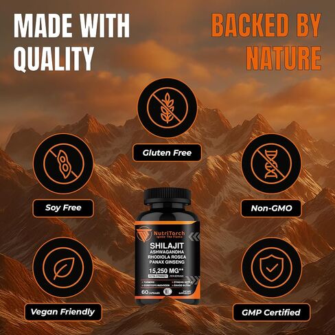 Shilajit Capsules - Supplement with Ashwagandha, Rhodiola Rosea, Panax Ginseng, Turmeric, Cordycep Mushrooms, Ginkgo Biloba - 15250Mg - 60 Capsules in Saudi Arabia