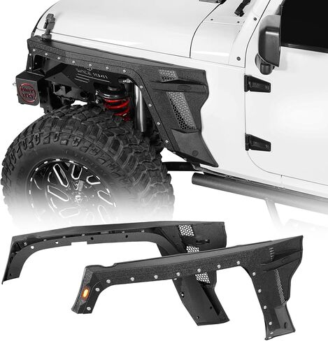 Hooke Road Bulwark JK Front Fender Flares w/Turn Signal Lights for 2007-2018 Jeep Wrangler JK & Unlimited 2/4 Doors, 2PCS Armor Style Steel Fenders in Saudi Arabia