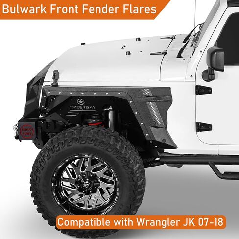 Hooke Road Bulwark JK Front Fender Flares w/Turn Signal Lights for 2007-2018 Jeep Wrangler JK & Unlimited 2/4 Doors, 2PCS Armor Style Steel Fenders in Saudi Arabia