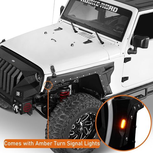 Hooke Road Bulwark JK Front Fender Flares w/Turn Signal Lights for 2007-2018 Jeep Wrangler JK & Unlimited 2/4 Doors, 2PCS Armor Style Steel Fenders in Saudi Arabia