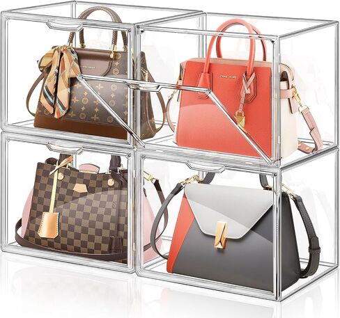 4 Pack Handbag Storage Organizer for Closet, ULENDIS Transparent Gray Acrylic Display Case for Handbag Purse, Stackable Storage Organizer with Magnetic Door for Wallet Book Cosmetic Toys Display in Saudi Arabia