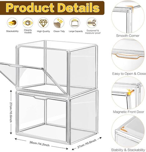 4 Pack Handbag Storage Organizer for Closet, ULENDIS Transparent Gray Acrylic Display Case for Handbag Purse, Stackable Storage Organizer with Magnetic Door for Wallet Book Cosmetic Toys Display in Saudi Arabia
