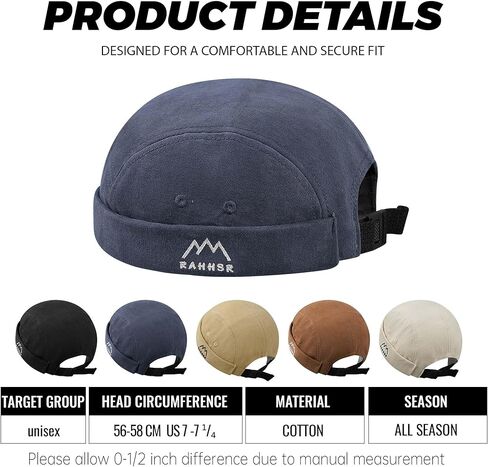 5 Panels Brimless Skullcap Rolled Cuff Retro Beanie Hat Street Casual Docker Hats Fashion Hip Hop Hats for Men Women in Kuwait