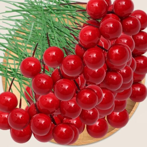 50Pcs Artificial Holly Berries Mini Simulation Cherry Stamen Fake Berry Beads Wedding Party Xmas New Year Home Decors,Red in Saudi Arabia