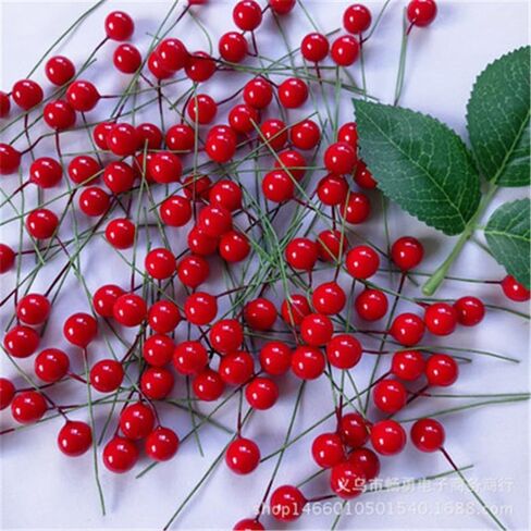 50Pcs Artificial Holly Berries Mini Simulation Cherry Stamen Fake Berry Beads Wedding Party Xmas New Year Home Decors,Red in Saudi Arabia