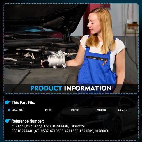ضاغط A/C متوافق مع Honda Accord 2.4L 2003-2007،7 الأخاديد ، بدائل 6021321،6021322 ، C1381،10345430،10349951 ، 38810RAA in Kuwait