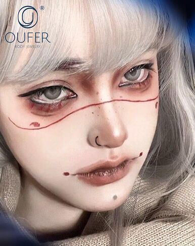 OUFER 20g Halloween Nose Rings Hoops, Black Hoop Nose Rings for Women, 316L Surgical Steel Hinged Segment Clicker, Daith Earrings Rook Tragus Helix Lip Piercing Jewelry 6/7/8mm in Saudi Arabia