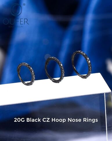 OUFER 20g Halloween Nose Rings Hoops, Black Hoop Nose Rings for Women, 316L Surgical Steel Hinged Segment Clicker, Daith Earrings Rook Tragus Helix Lip Piercing Jewelry 6/7/8mm in Saudi Arabia