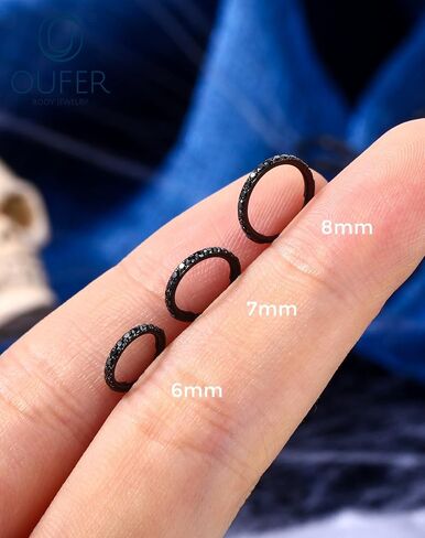 OUFER 20g Halloween Nose Rings Hoops, Black Hoop Nose Rings for Women, 316L Surgical Steel Hinged Segment Clicker, Daith Earrings Rook Tragus Helix Lip Piercing Jewelry 6/7/8mm in Saudi Arabia
