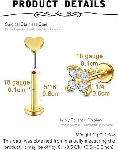 MODRSA Silver Gold Nose Studs Nostril Piercings Threadless Push in Nose Rings Stud L Shaped Surgical Steel Hypoallergenic Flat Back Helix Earrings Screw Studs Crokscrew Nostril Jewelry for Women Men in Saudi Arabia
