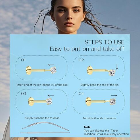 MODRSA Silver Gold Nose Studs Nostril Piercings Threadless Push in Nose Rings Stud L Shaped Surgical Steel Hypoallergenic Flat Back Helix Earrings Screw Studs Crokscrew Nostril Jewelry for Women Men in Saudi Arabia