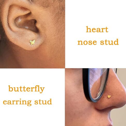 MODRSA Silver Gold Nose Studs Nostril Piercings Threadless Push in Nose Rings Stud L Shaped Surgical Steel Hypoallergenic Flat Back Helix Earrings Screw Studs Crokscrew Nostril Jewelry for Women Men in Saudi Arabia