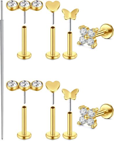 MODRSA Silver Gold Nose Studs Nostril Piercings Threadless Push in Nose Rings Stud L Shaped Surgical Steel Hypoallergenic Flat Back Helix Earrings Screw Studs Crokscrew Nostril Jewelry for Women Men in Saudi Arabia