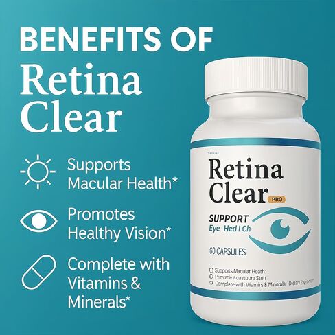Retina Clear Pro Eye Health Support Supplement, 60 Capsules, with Vitamins and Minerals, Lutein and Bilberry Extract Supports Visual Clarity, Focus & Eye Fatigue Relief（1PC） in Saudi Arabia