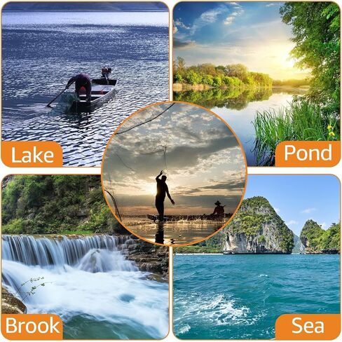 Nylon Monofilament Cast Net, American Style Hand Throwing Fishing Net with Iron Chain Weights for Saltwater and Freshwater, 3/8 Inches Mesh6FT… in Kuwait