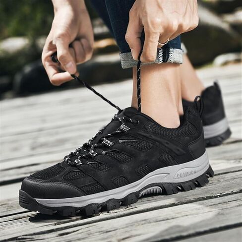 Men's Fashion Waterproof Hiking Shoes Leather Comfortable Lace Up Lightweight Anti Slip Low Tops Outdoor Walking Work Shoes Trail Running for Men in Saudi Arabia