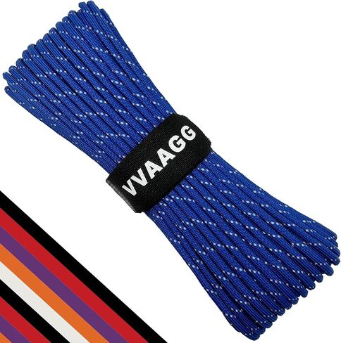 Reflective Paracord Rope 50FT with Velcro Strap, 7 Strand Nylon Para Cord Lanyard Utility 550 Parachute Cord, 4mm Thin Tent Rope for Outdoor Camping Hiking in Kuwait
