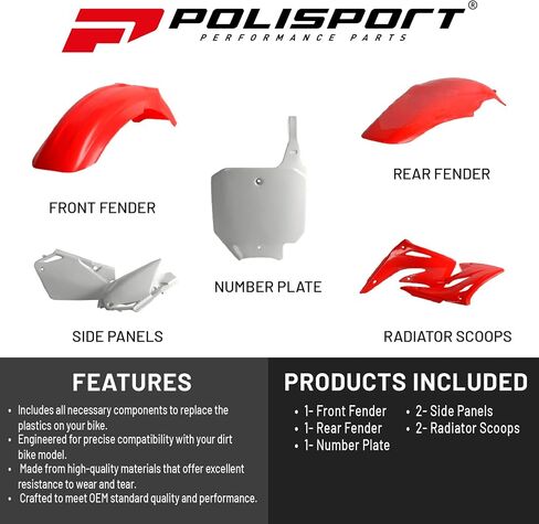 Polisport Motocross (MX) Replica Plastic Kit for Honda CR 85R (2003-07) Dirt Bike – OEM Quality, Durable, Flexible & Perfect Fit – Red/White in Saudi Arabia