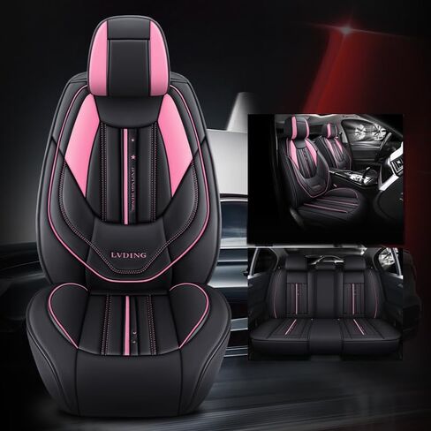 أغطية مقاعد السيارة الفاخرة من جلد البولي يوريثان FTS 5 مقاعد مجموعة كاملة تناسب الجميع (أسود-أحمر) in Kuwait