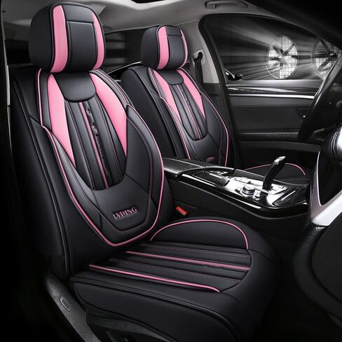 أغطية مقاعد السيارة الفاخرة من جلد البولي يوريثان FTS 5 مقاعد مجموعة كاملة تناسب الجميع (أسود-أحمر) in Kuwait