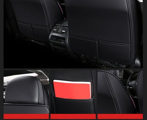 أغطية مقاعد السيارة الفاخرة من جلد البولي يوريثان FTS 5 مقاعد مجموعة كاملة تناسب الجميع (أسود-أحمر) in Kuwait