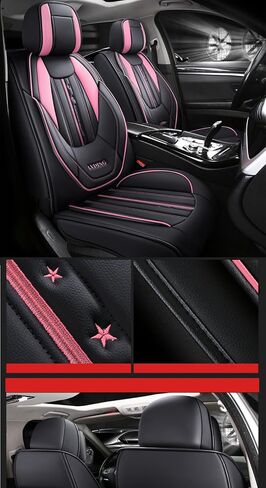 أغطية مقاعد السيارة الفاخرة من جلد البولي يوريثان FTS 5 مقاعد مجموعة كاملة تناسب الجميع (أسود-أحمر) in Kuwait