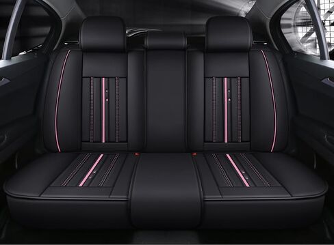 أغطية مقاعد السيارة الفاخرة من جلد البولي يوريثان FTS 5 مقاعد مجموعة كاملة تناسب الجميع (أسود-أحمر) in Kuwait