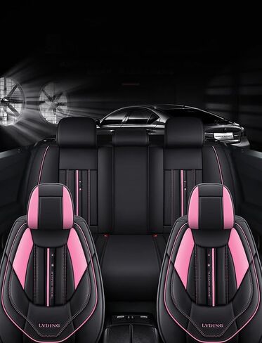 أغطية مقاعد السيارة الفاخرة من جلد البولي يوريثان FTS 5 مقاعد مجموعة كاملة تناسب الجميع (أسود-أحمر) in Kuwait