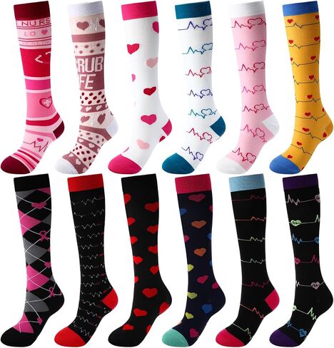 12 Pairs Compression Sock for Nurse Women Men Wide Calf Circulation Compress Stocking Bulk for Surgical Tech Week in Saudi Arabia