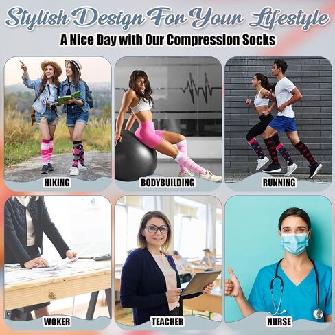 12 Pairs Compression Sock for Nurse Women Men Wide Calf Circulation Compress Stocking Bulk for Surgical Tech Week in Saudi Arabia