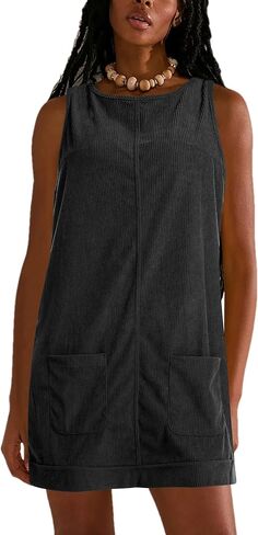 Corduroy Overalls Dress for Women A Line Casual Stretch Jumper Shift Dress with Pockets in Saudi Arabia