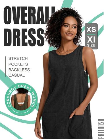 Corduroy Overalls Dress for Women A Line Casual Stretch Jumper Shift Dress with Pockets in Saudi Arabia