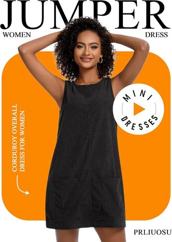 Corduroy Overalls Dress for Women A Line Casual Stretch Jumper Shift Dress with Pockets in Saudi Arabia