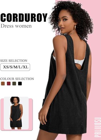 Corduroy Overalls Dress for Women A Line Casual Stretch Jumper Shift Dress with Pockets in Saudi Arabia