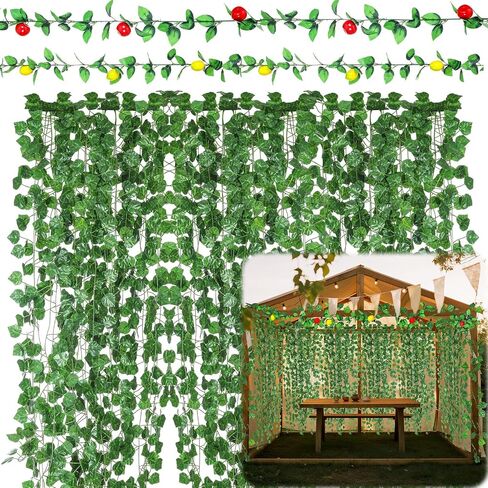 Janinka 14 Pcs Sukkot Decorations Sukkah Hanging String Banner Decor Sukkot Fruit Garland Indoor Outdoor 6.89 ft Artificial Greenery and 7.55 ft Fruit Vines for Holiday Party in Saudi Arabia