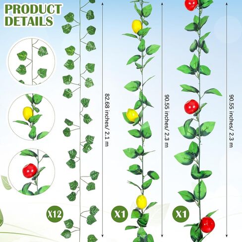 Janinka 14 Pcs Sukkot Decorations Sukkah Hanging String Banner Decor Sukkot Fruit Garland Indoor Outdoor 6.89 ft Artificial Greenery and 7.55 ft Fruit Vines for Holiday Party in Saudi Arabia