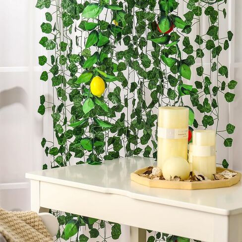 Janinka 14 Pcs Sukkot Decorations Sukkah Hanging String Banner Decor Sukkot Fruit Garland Indoor Outdoor 6.89 ft Artificial Greenery and 7.55 ft Fruit Vines for Holiday Party in Saudi Arabia