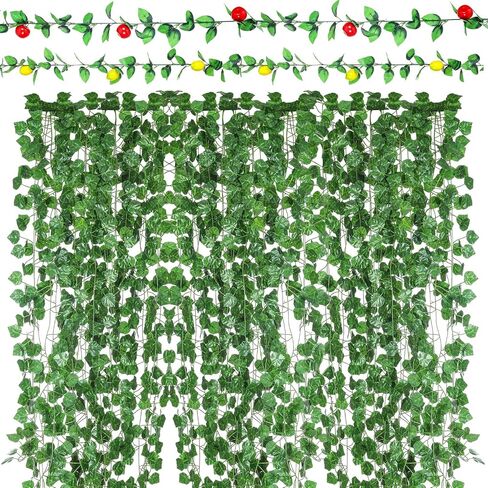 Janinka 14 Pcs Sukkot Decorations Sukkah Hanging String Banner Decor Sukkot Fruit Garland Indoor Outdoor 6.89 ft Artificial Greenery and 7.55 ft Fruit Vines for Holiday Party in Saudi Arabia