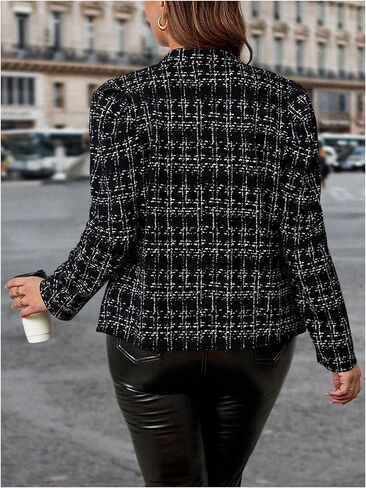 Floerns Women's Plus Size Elegant Long Sleeve Tweed Jacket Open Front Office Blazer Jacket in Saudi Arabia