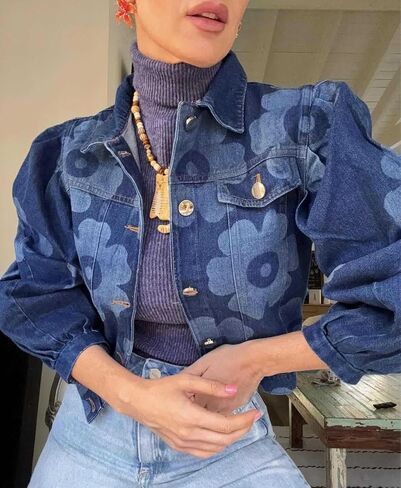 Utcoco Women's Croped Jean Jacket 2025 Fall Fall Outfits Fashion Floral Print Button Down Mort in Saudi Arabia